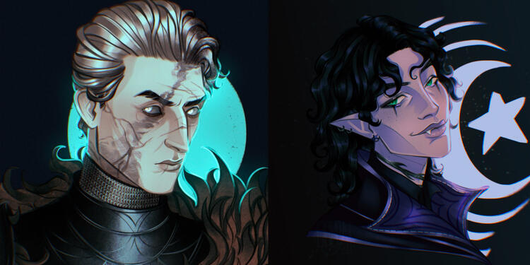 A bust image of Fenris and Hawke from Dragon Age 2